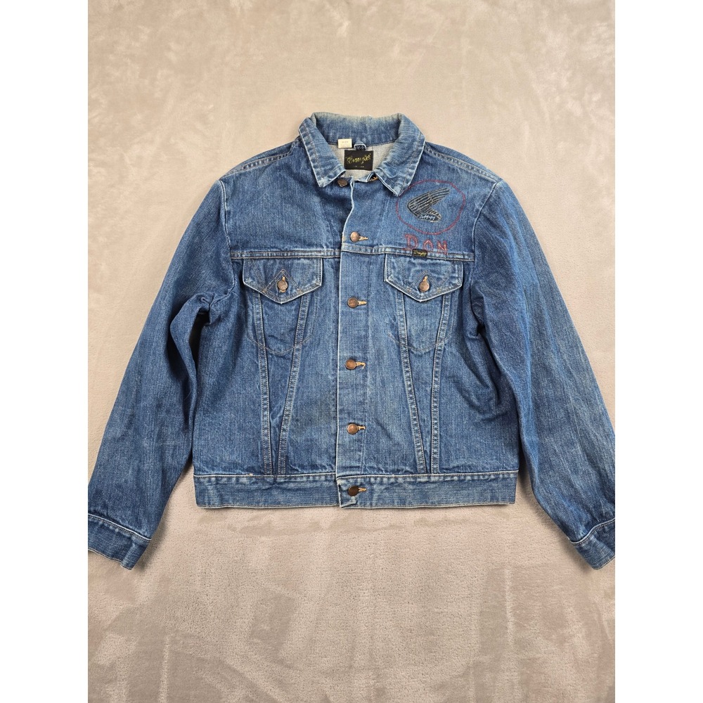 Vintage Wrangler Denim Jacket Mens 42 Blue Honda Murphy GL 1000 USA Made 70s 80s